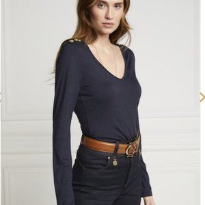 NWT Holland Cooper Navy Long Sleeve Vee Neck Tee